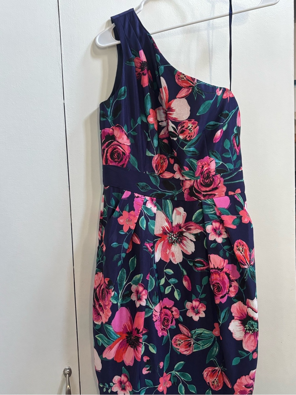 One-Shoulder Floral Navy and Pink Women’s Dress